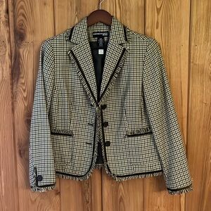 Houndstooth blazer with amazing fringe detail. Vintage.